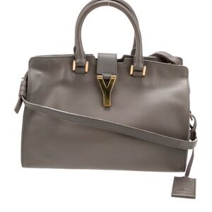 Saint Laurent Dark Gray Leather Bag with Gold Logo